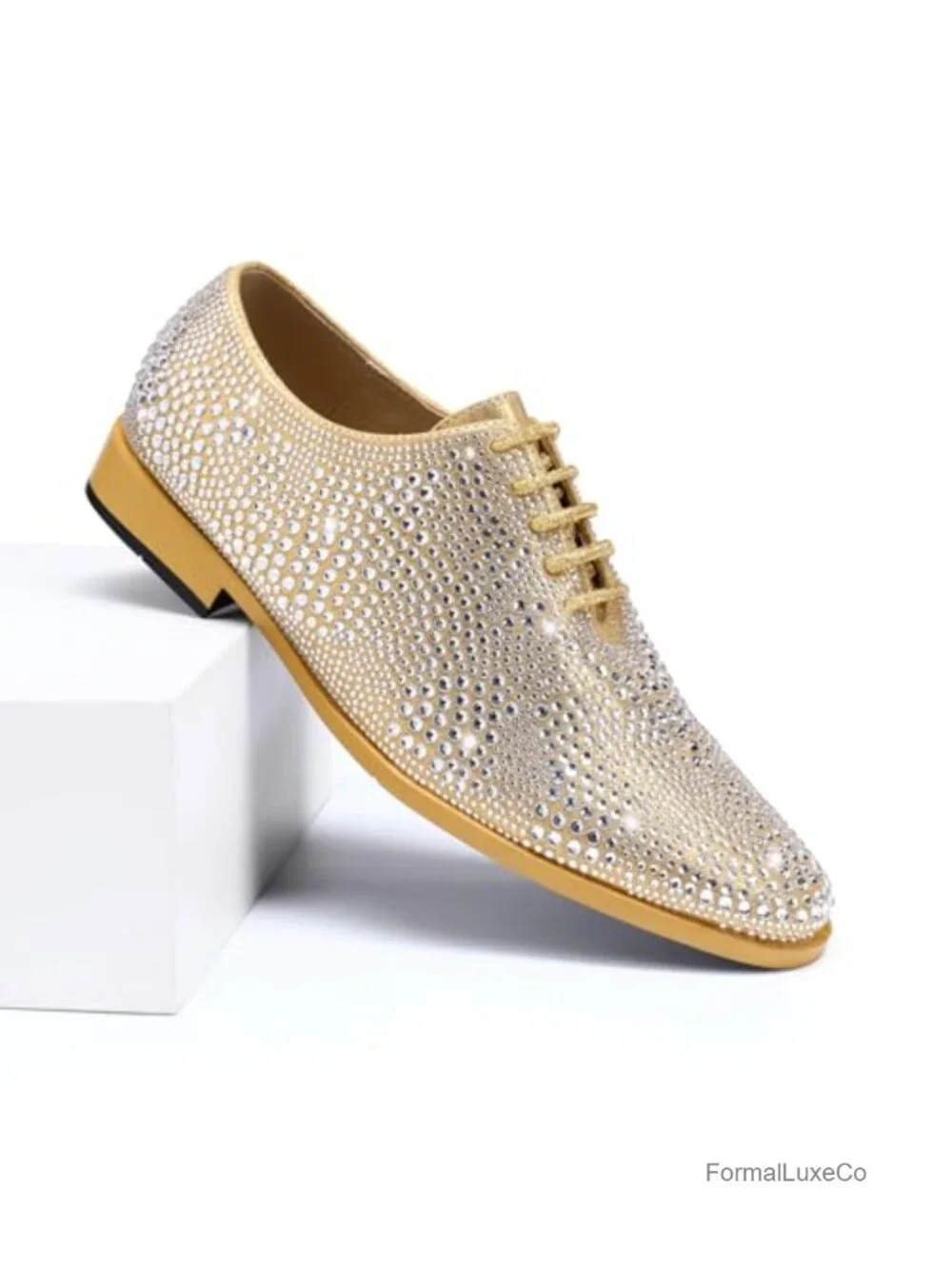 Mens Rhinestone Oxford Non Slip Dress Shoes Wedding Prom Lace Up